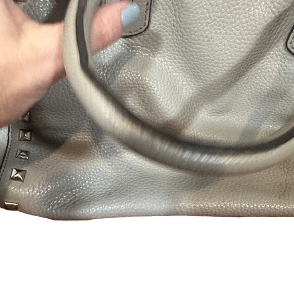 Michael Kors Dove Gray Leather Sandrine Studded Satchel Bag Women - Picture 6 of 13